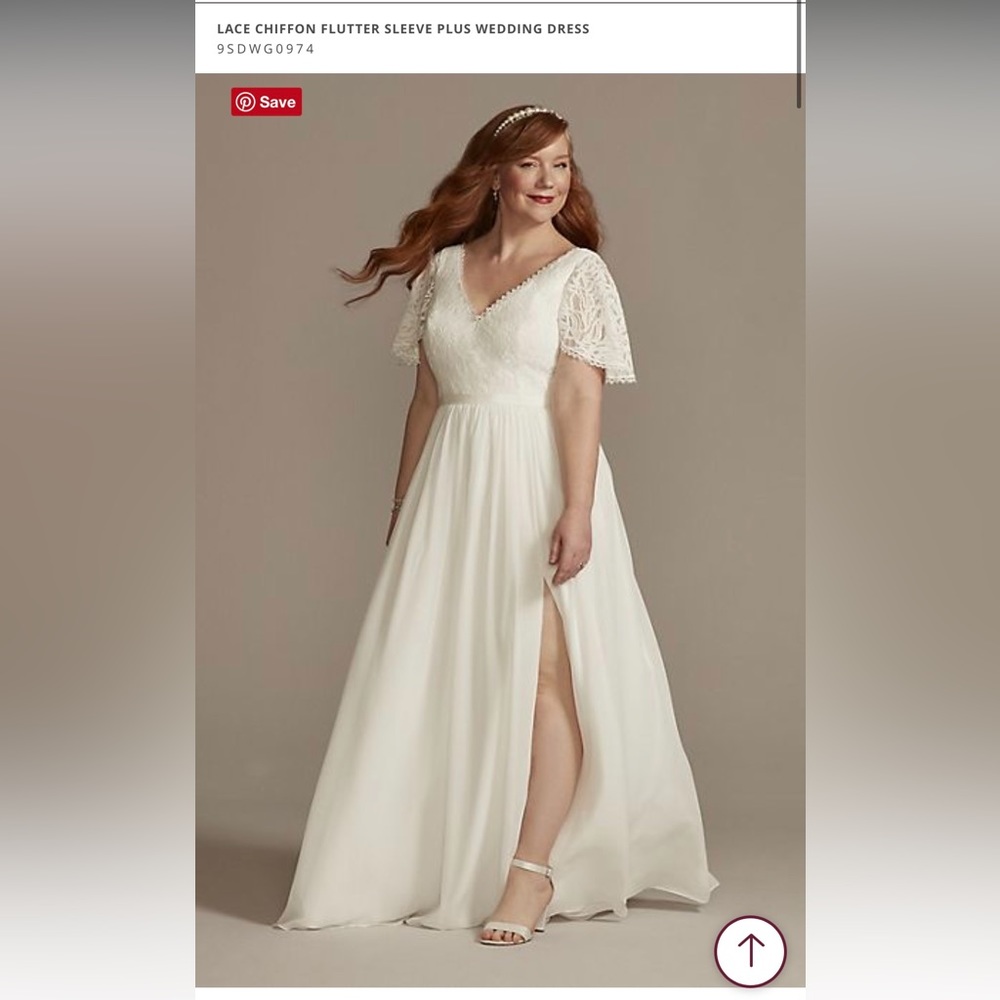 David’s Bridal Lace Chiffon Flutter Sleeve Plus Size Dress